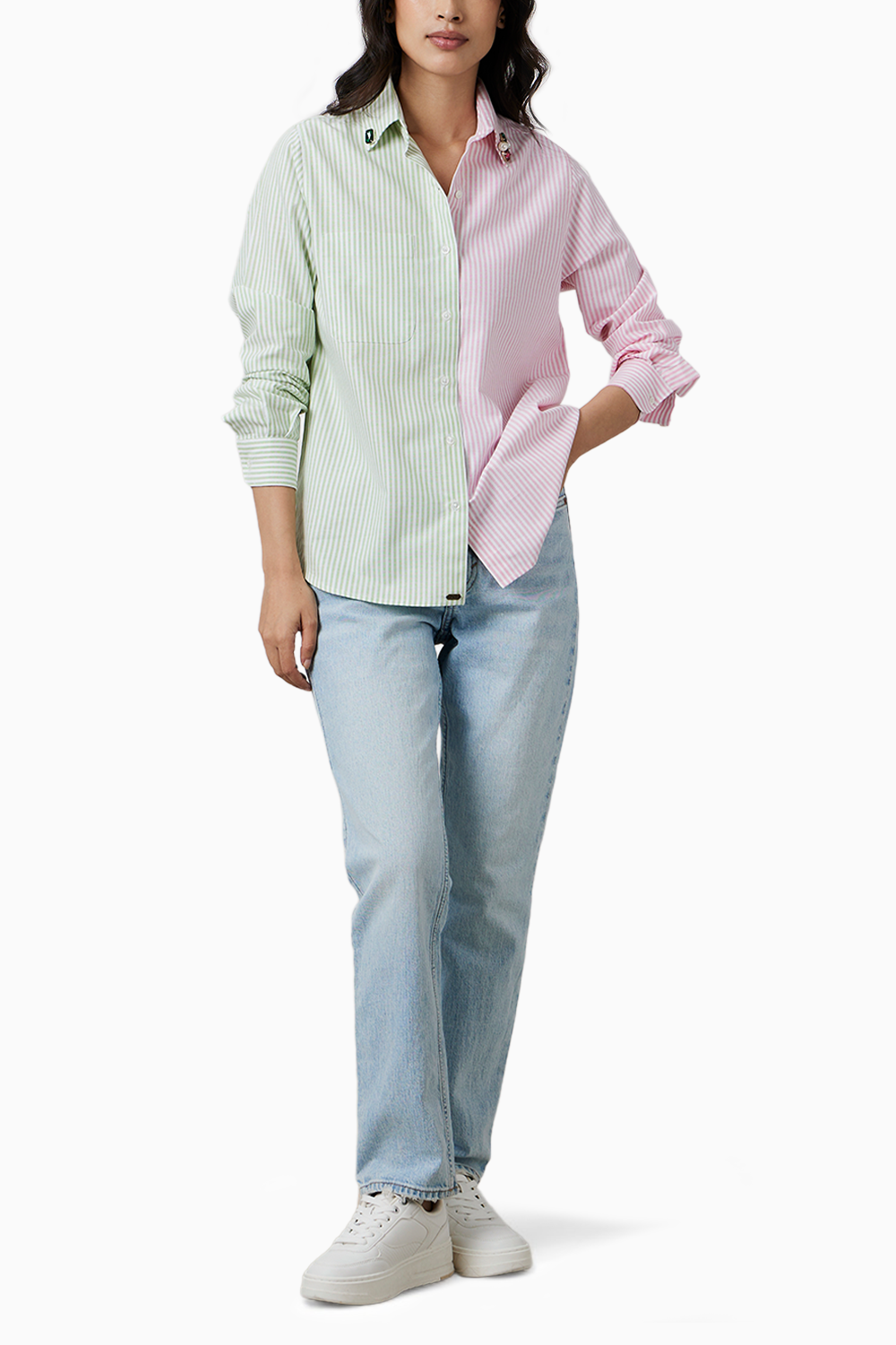 Pastel Stripes Swarovski Collar Shirt