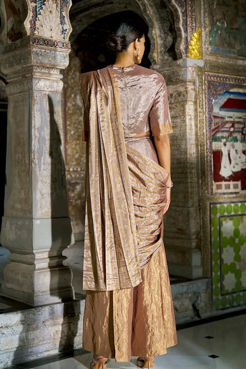 Champagne Gold Benares Tissue Drape Pant Set