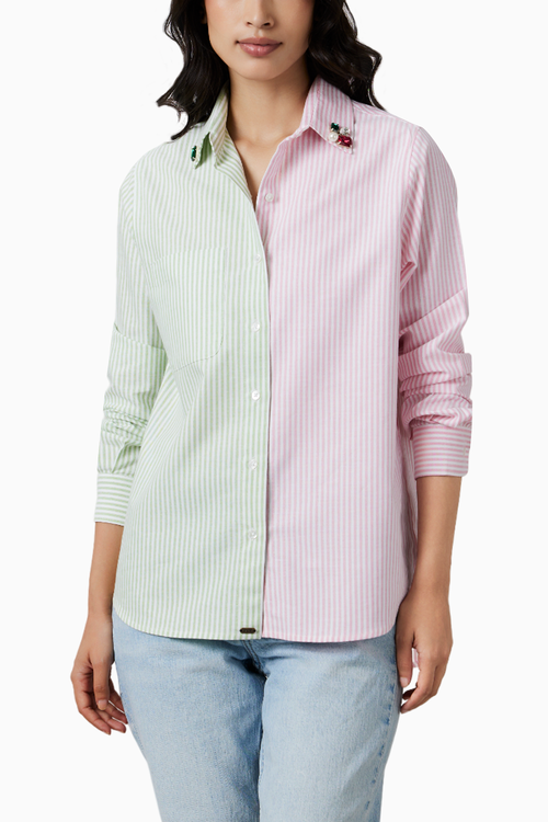 Pastel Stripes Swarovski Collar Shirt