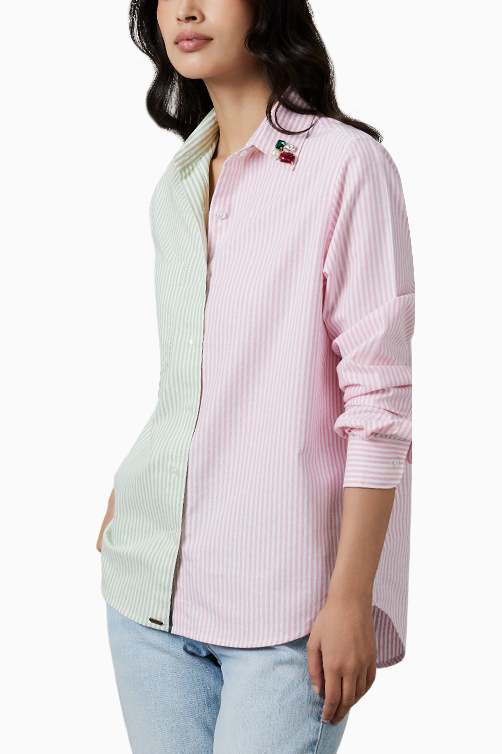 Pastel Stripes Swarovski Collar Shirt