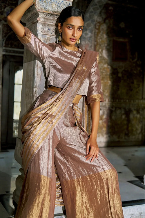 Champagne Gold Benares Tissue Drape Pant Set