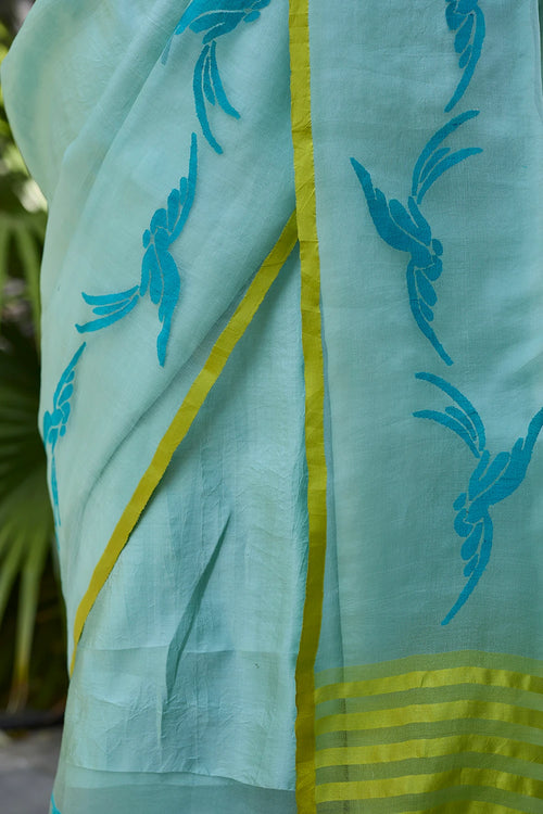 Playful Flight Blue Jamdani Saree With Blouse