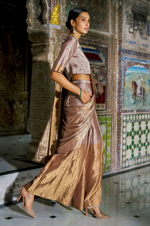 Champagne Gold Benares Tissue Drape Pant Set
