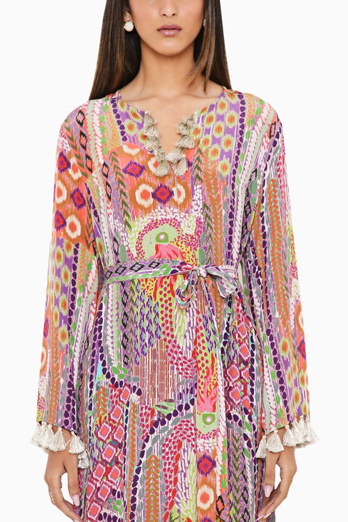 Multicolour African Print Straight Kaftan with Belt