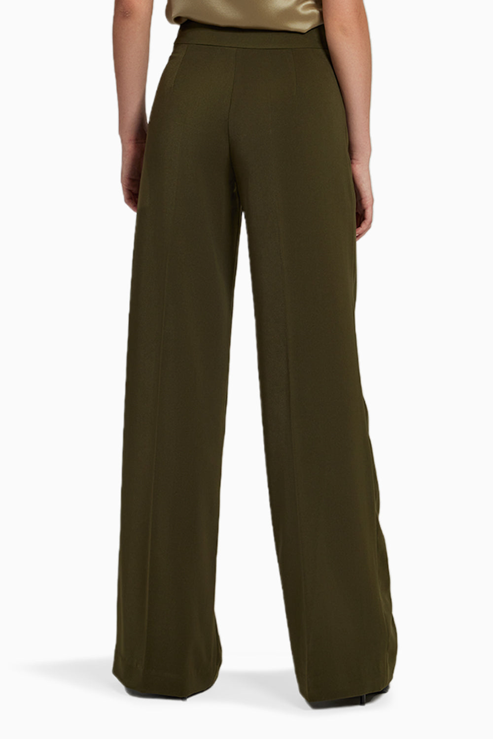 Military Green Stretch Suiting  Wide-Leg Trousers