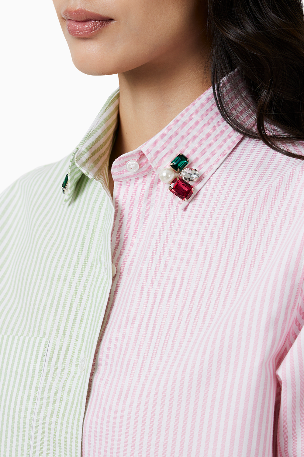 Pastel Stripes Swarovski Collar Shirt