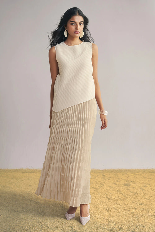 Irregular Pleated Maxi Skirt