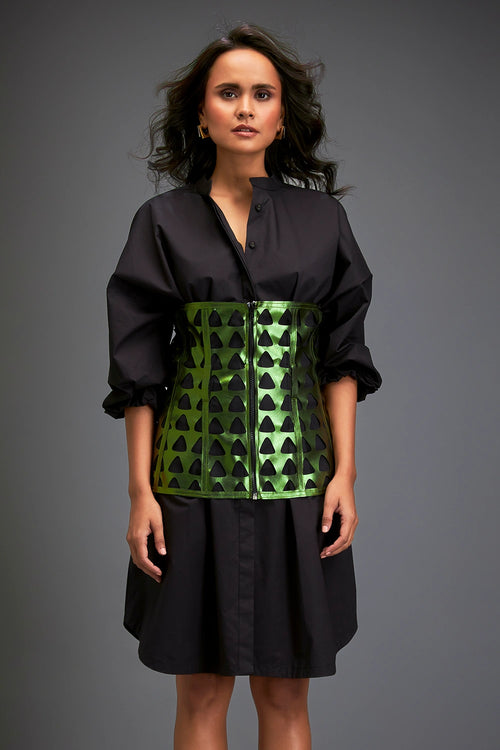 Black Structured Gleam Layered Shirt Dress