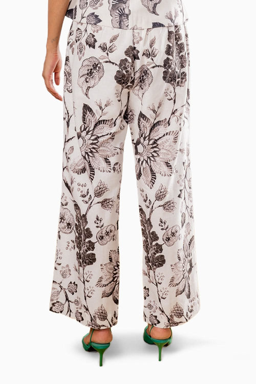 Ivory Linen Printed Pants