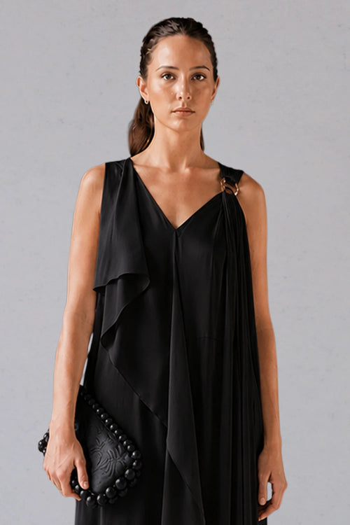 Black Asymmetric Draped Dress