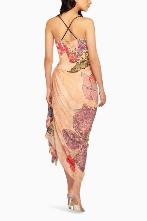 Periwinkle Bandhani Draped Midi Dress