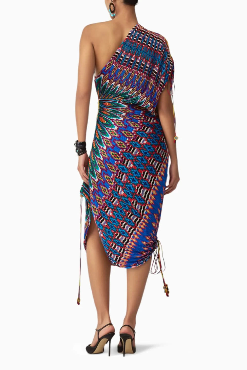 Mira Ikat One-Shoulder Pleat Sari Dress