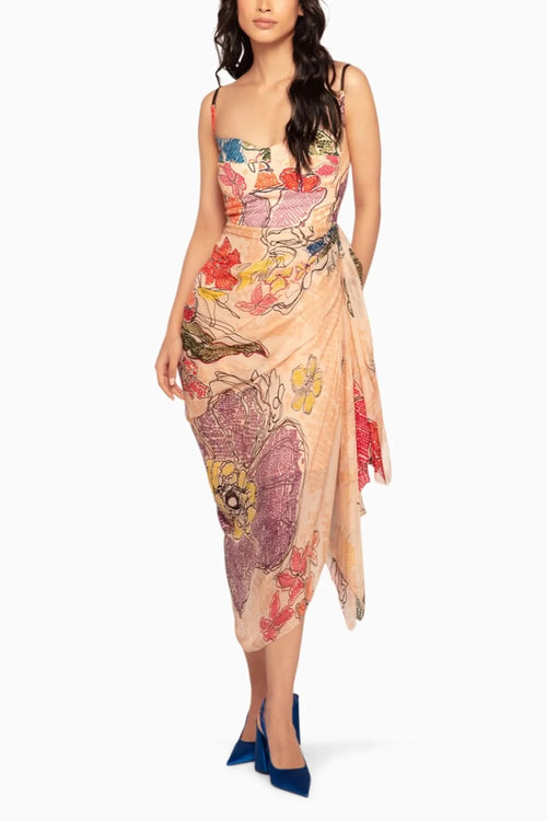 Periwinkle Bandhani Draped Midi Dress