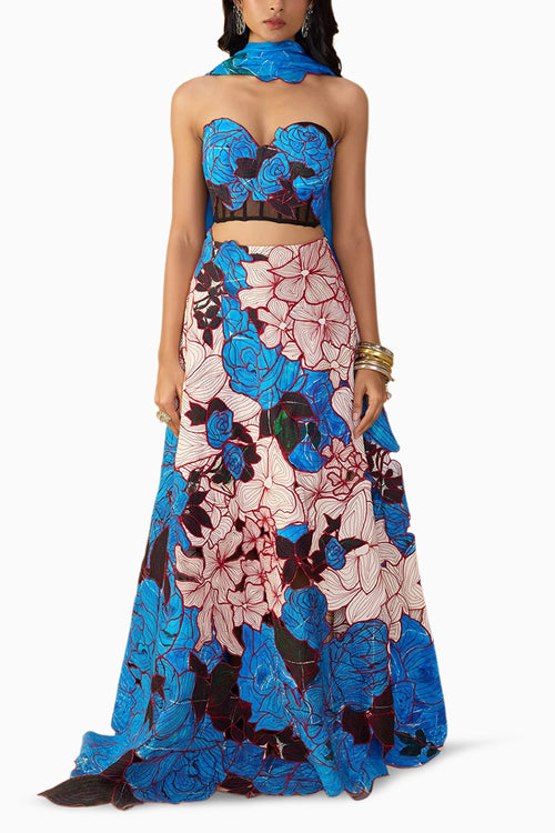 White-Blue Rose Sachi Lehenga Set