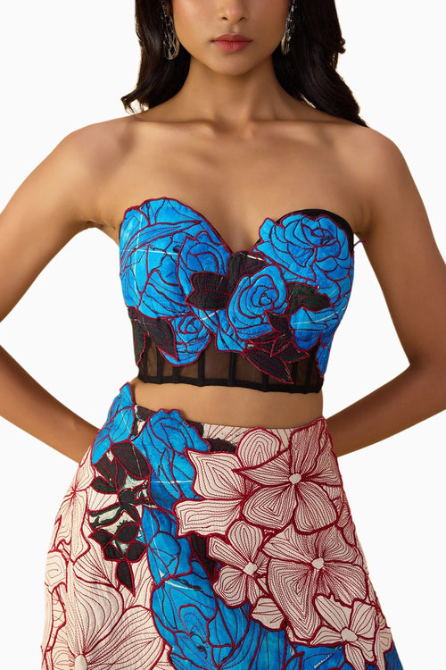 White-Blue Rose Sachi Lehenga Set