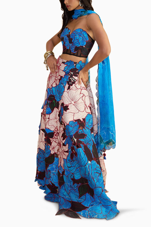 White-Blue Rose Sachi Lehenga Set