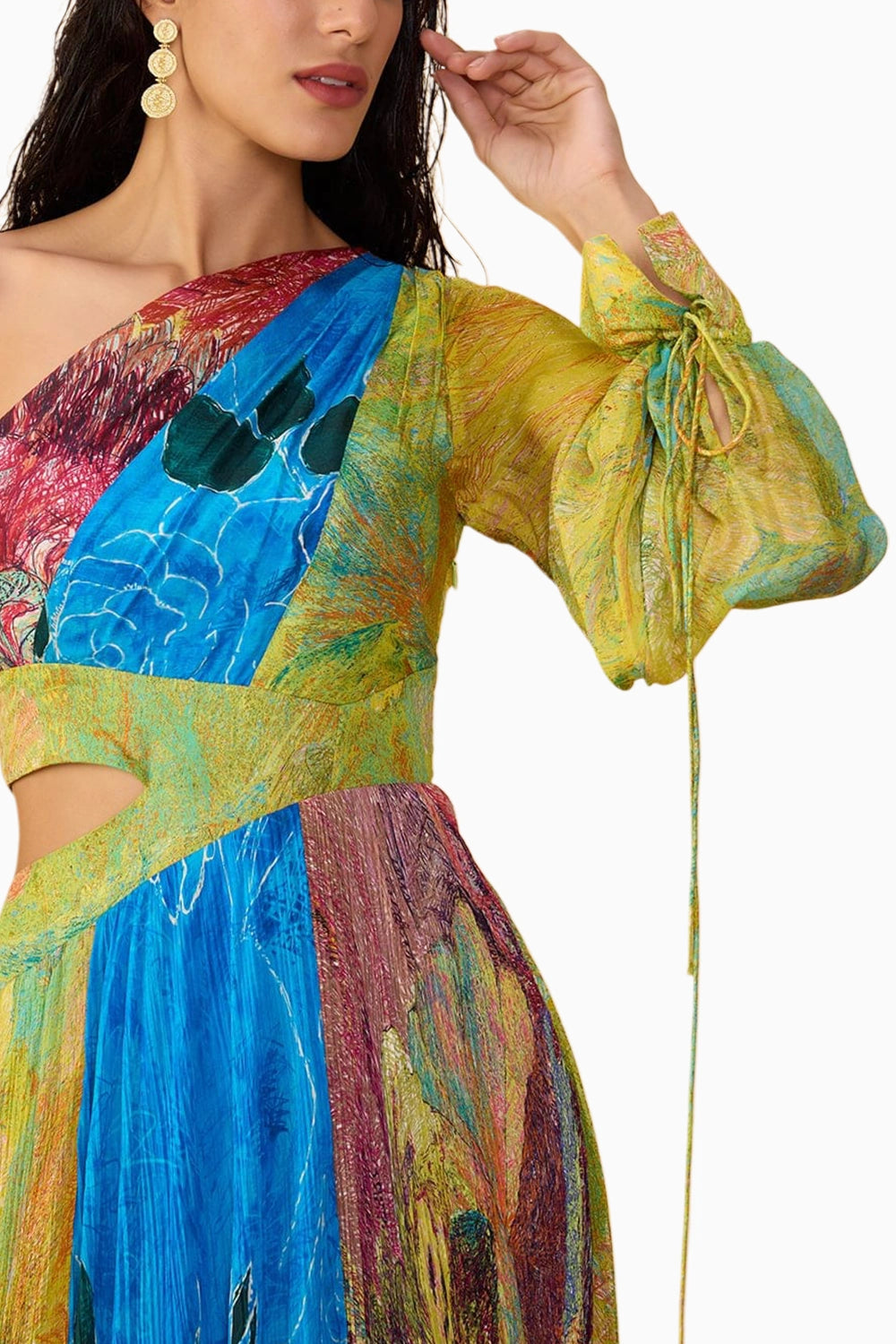 Floroscent Yellow Daisy Blue Rose Shay Dress