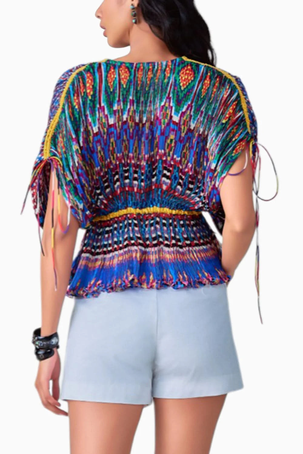 Jasmine Ikat Pleat Kaftan Blouse & Tilly Embroidered Shorts