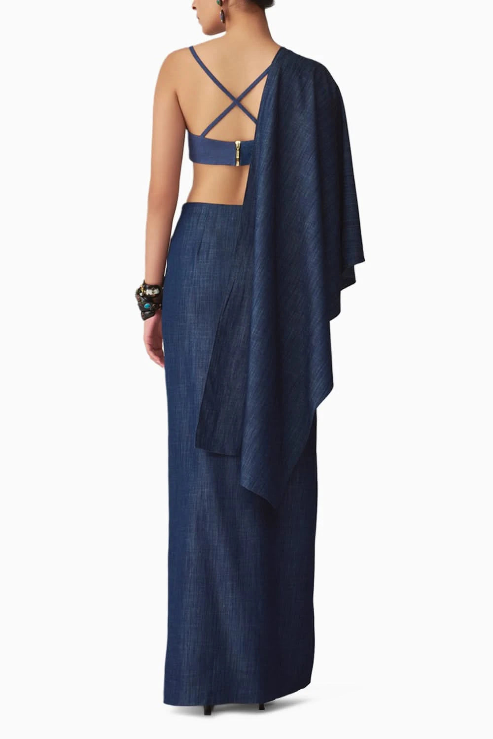 Lara Quilted Denim Bralette & Zip-Detail Denim Sari