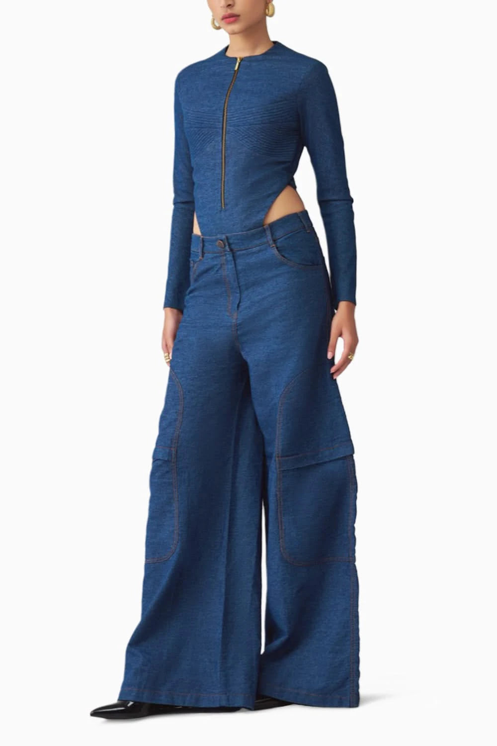 Hailey Denim Zip Bodysuit & Sasha Flared Jeans