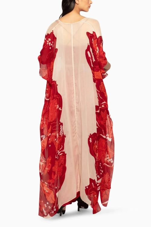 Maroon Bandhani Cape Bustier Skirt Set