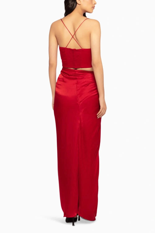Maroon Bandhani Cape Bustier Skirt Set