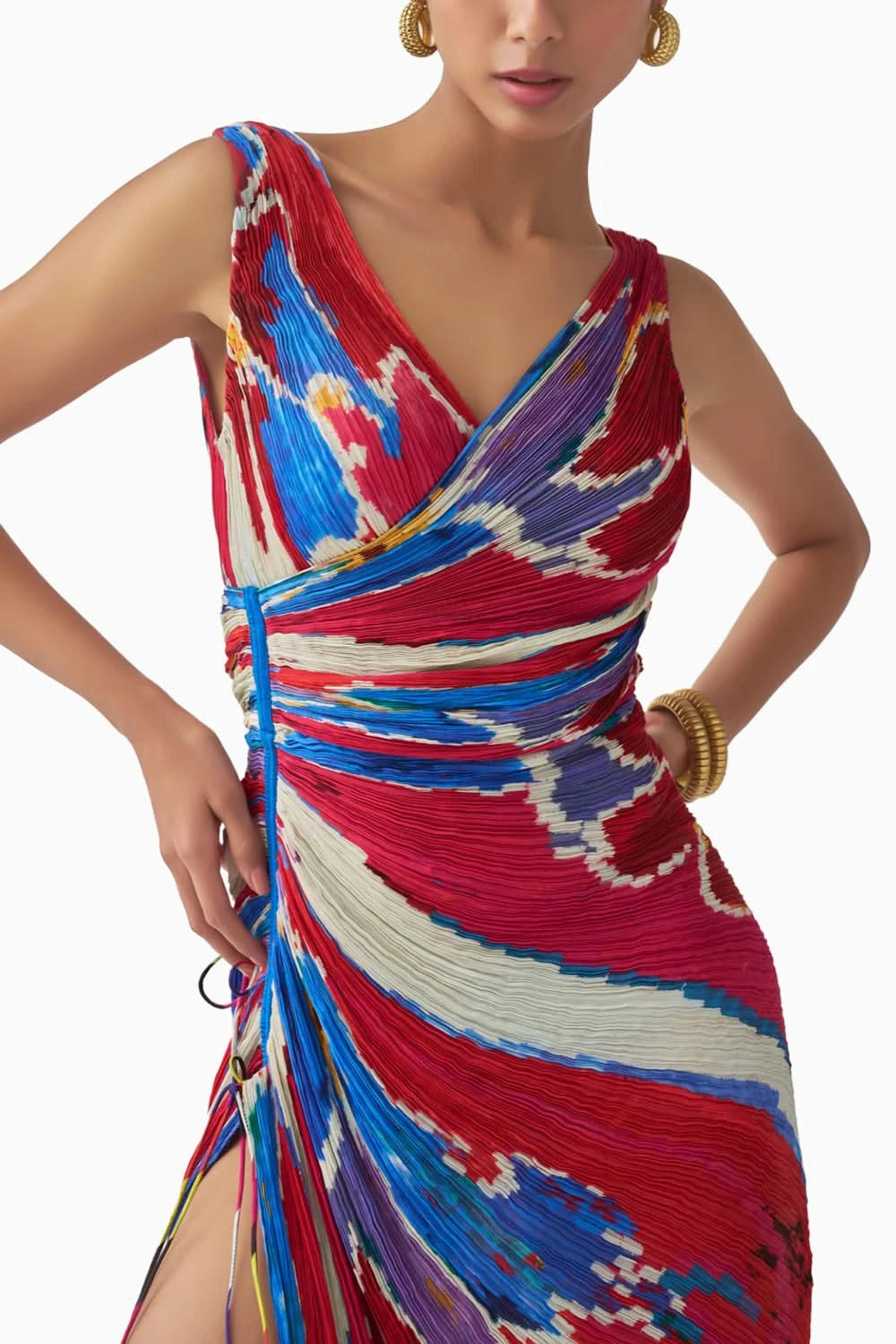 Anya Ikat Pleat Overlap Dress