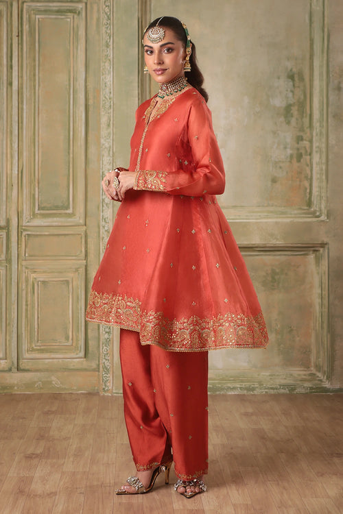 Zar-Rang Orange Short Pheran Kurta Set