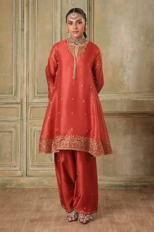 Zar-Rang Orange Short Pheran Kurta Set