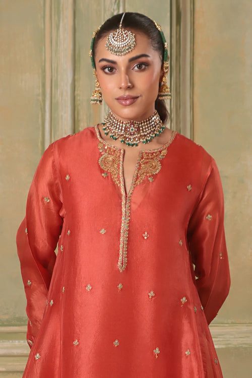 Zar-Rang Orange Short Pheran Kurta Set