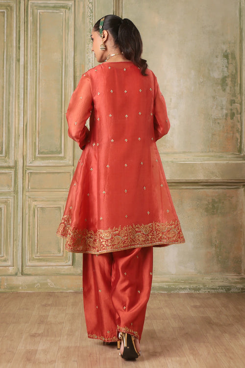 Zar-Rang Orange Short Pheran Kurta Set
