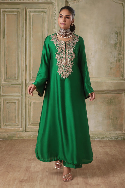 Zar-Rang Green Heavy Neck Kurta Set
