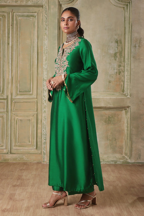 Zar-Rang Green Heavy Neck Kurta Set