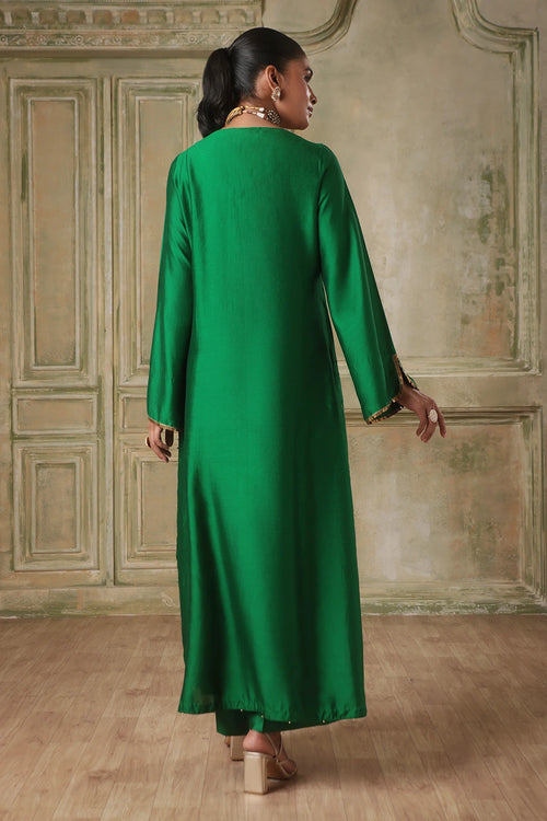 Zar-Rang Green Heavy Neck Kurta Set