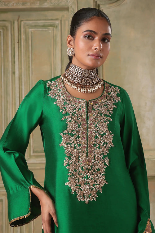 Zar-Rang Green Heavy Neck Kurta Set