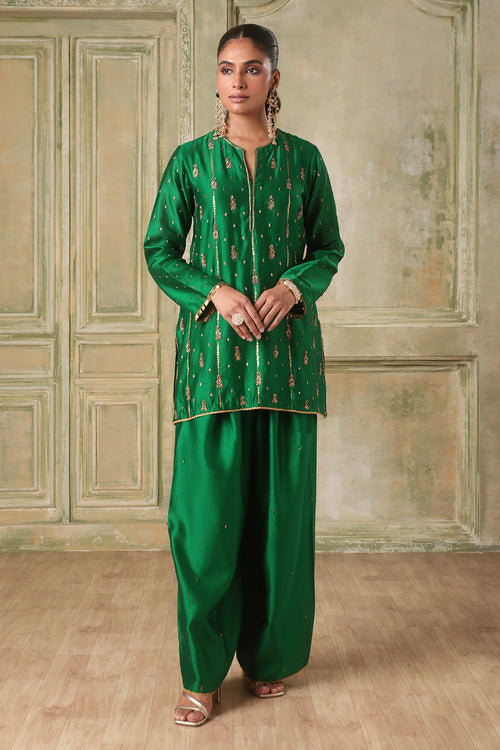 Zar-Rang Green Short Buti Kurta Set