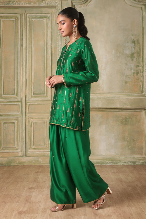Zar-Rang Green Short Buti Kurta Set