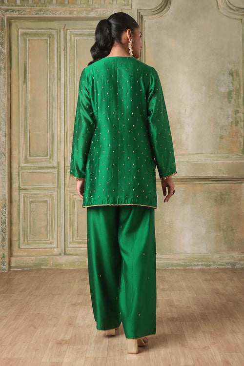 Zar-Rang Green Short Buti Kurta Set