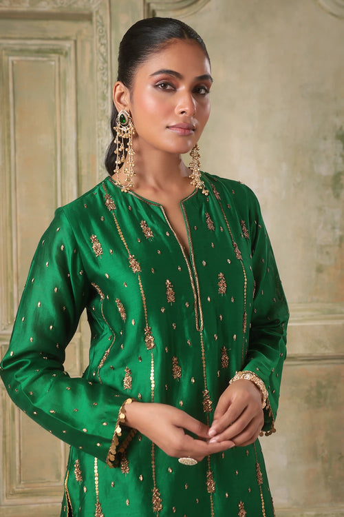 Zar-Rang Green Short Buti Kurta Set