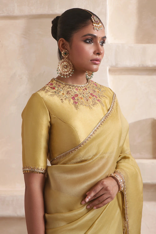 Zar-Rang Olive Green Multicolor Resham Saree Set