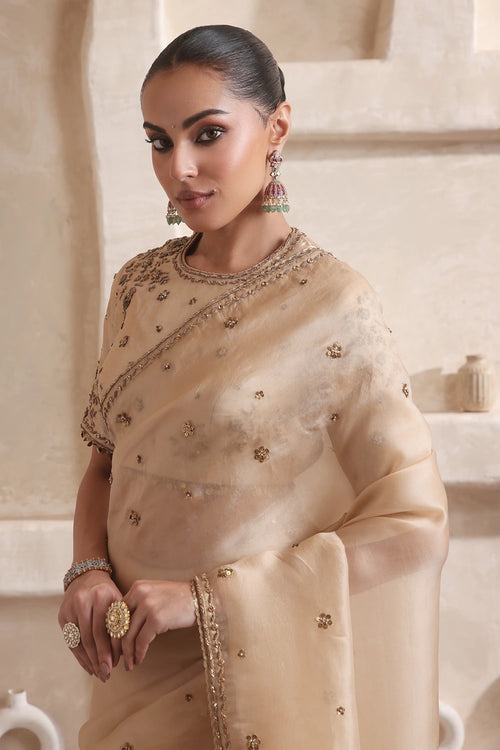 Zar-Rang Ivory Buti Saree set