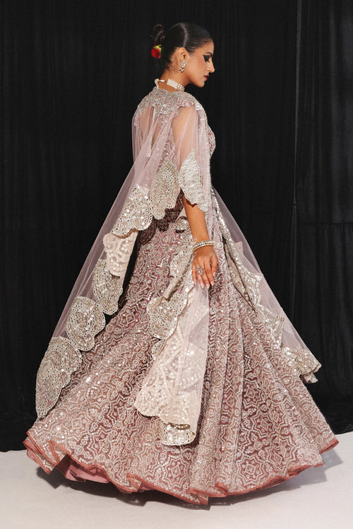 Maroon Net Cape With Appliquework