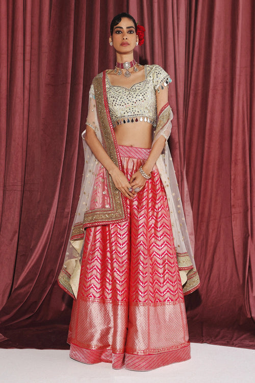 Pink Banarasi Brocade Lehenga Set