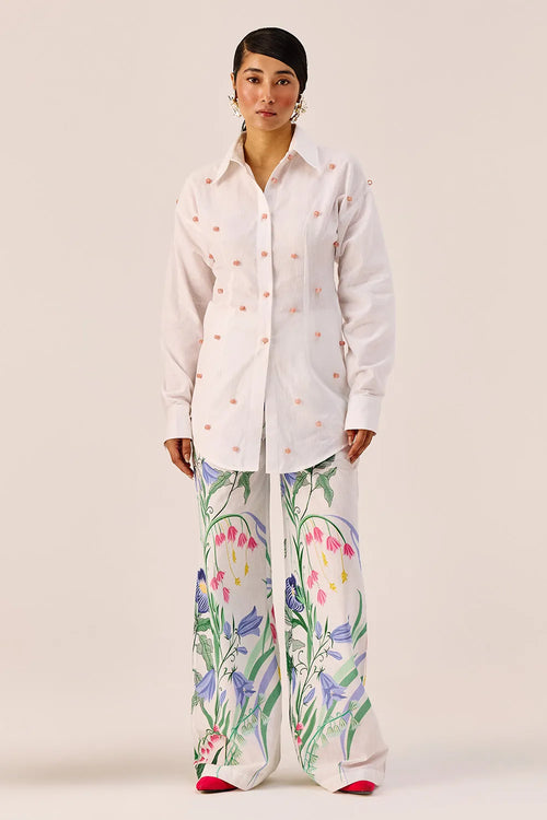 Embellished Shirt And Floral Pants Set