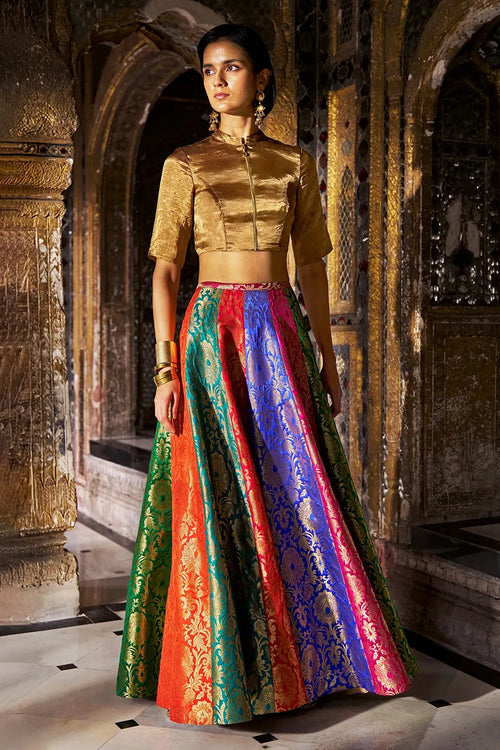 Benares Multicolour Flared Skirt Set