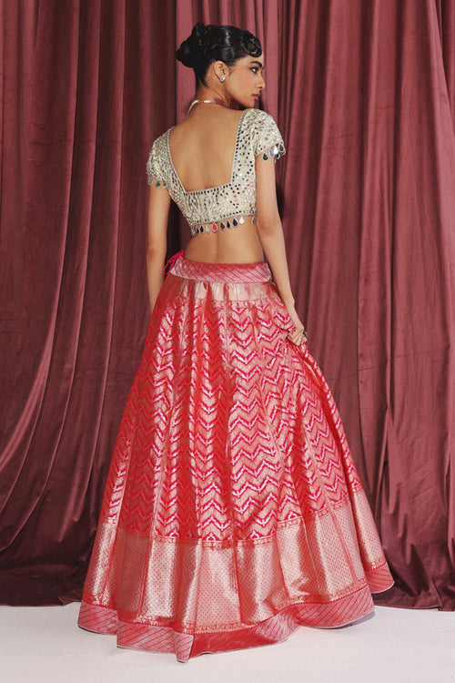 Pink Banarasi Brocade Lehenga Set