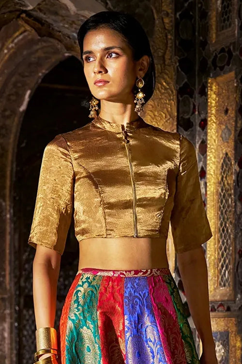 Gold Benares Tissue Cropped Zip Shirt