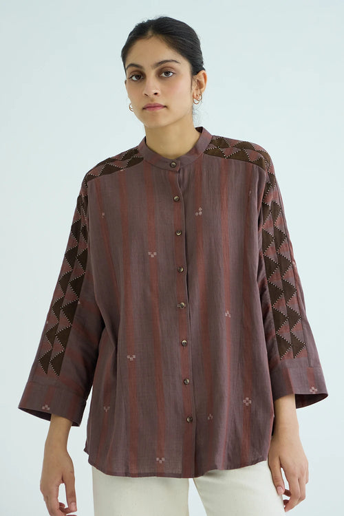 Amer Brown Handwoven Embroidered Top