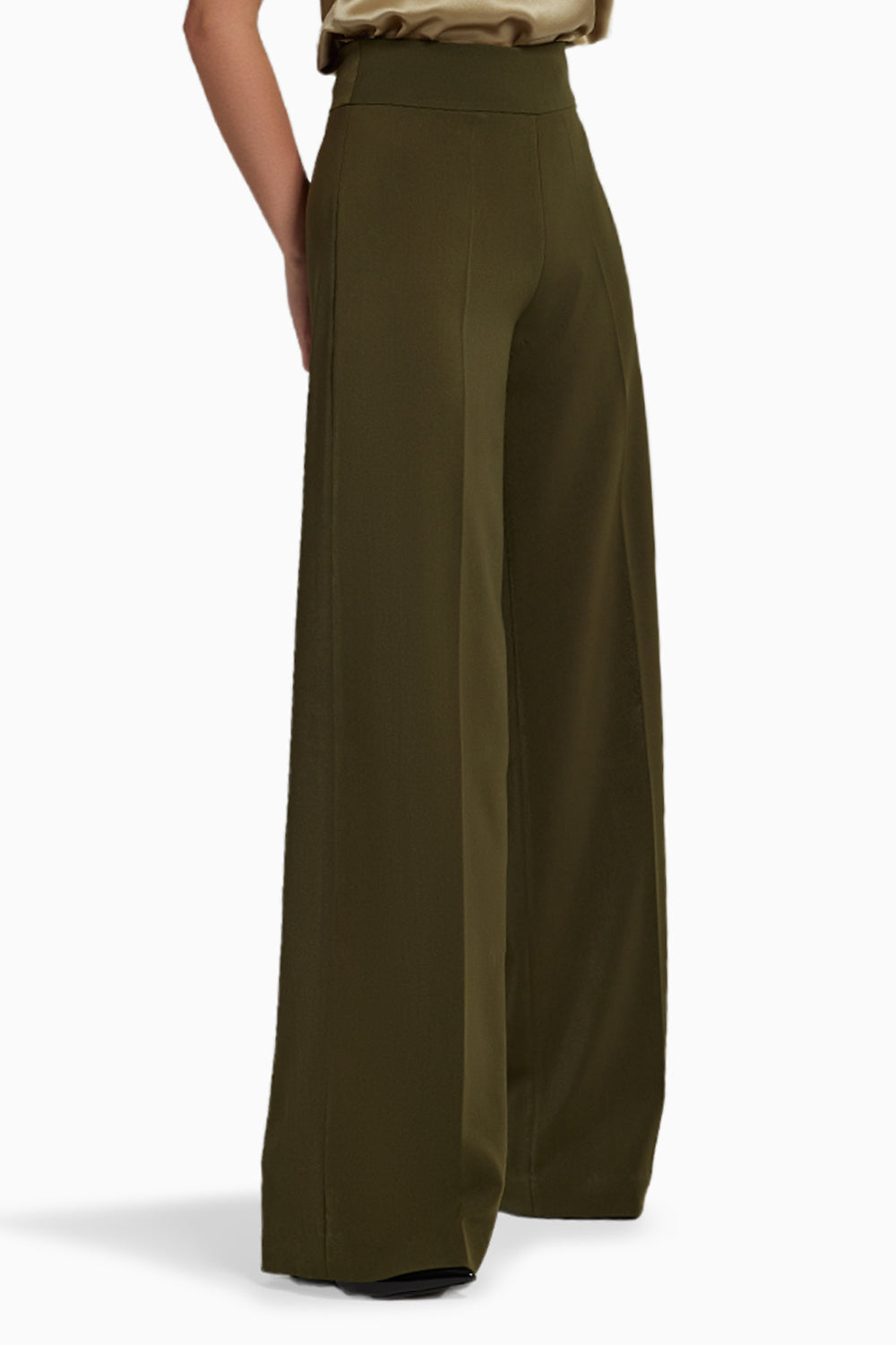 Military Green Stretch Suiting  Wide-Leg Trousers