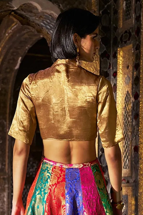 Gold Benares Tissue Cropped Zip Shirt